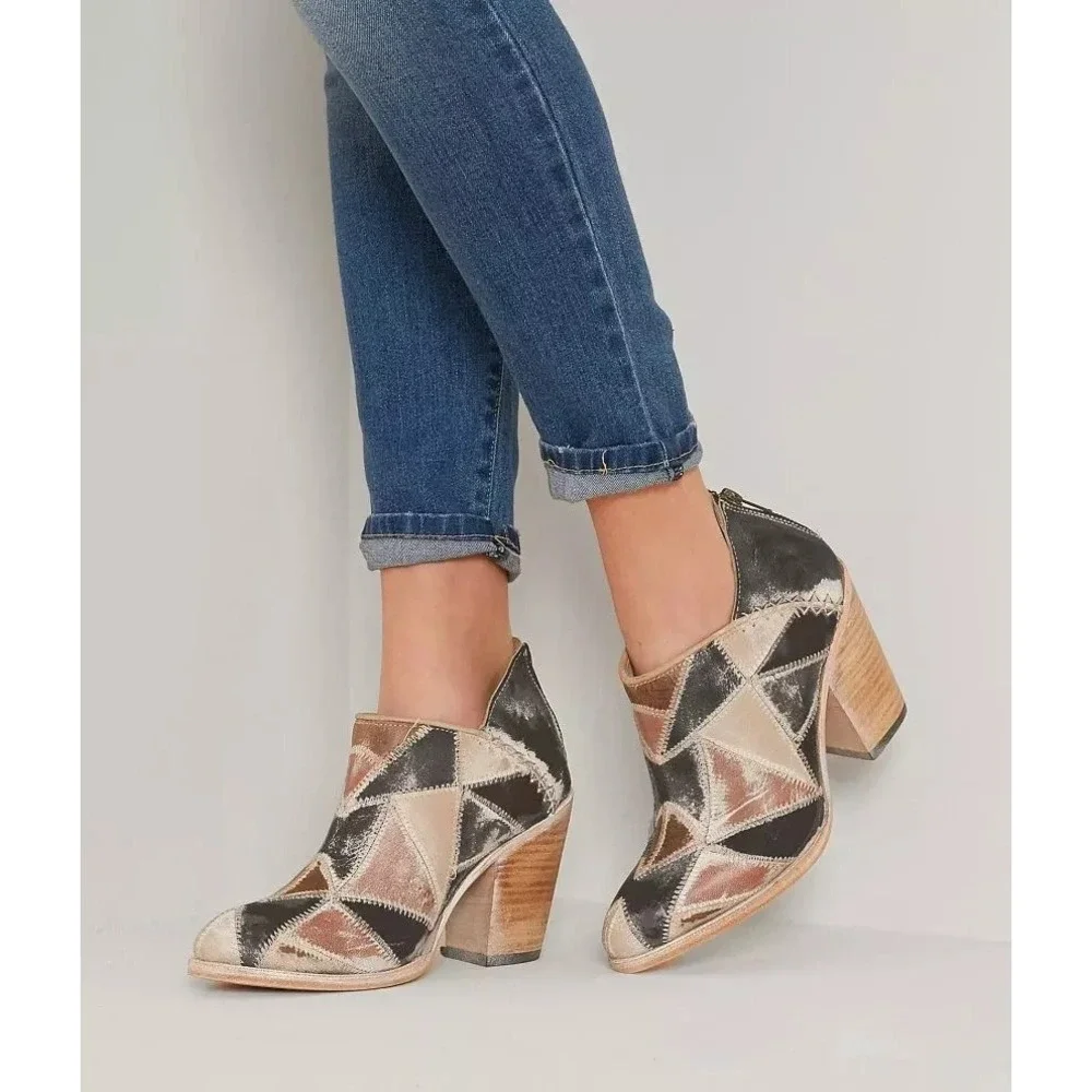 Freebird‎ By Steven Steel Patchwork Leather Western Boho Ankle Boots Women's 11